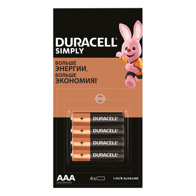 Батарейки Duracell Simply AAA LR03-MN2400 Alkaline (упак 4 шт)