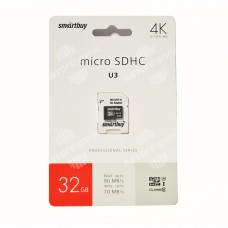 Карта памяти SmartBuy Professional micro SDHC 32 Gb class 10 SD UHS-I/U3 80-90 Mbs SD адаптер