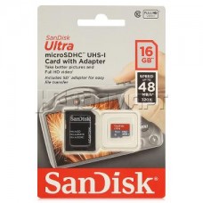 Карта памяти microSDHC 16GB SanDisk Ultra Class 10 UHS-I 48 MBs без SD адаптера