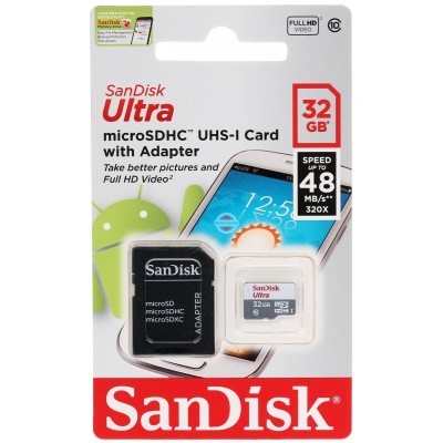 Карта памяти microSDHC 32GB SanDisk Ultra Class 10 UHS-I 48 MBs SD адаптер