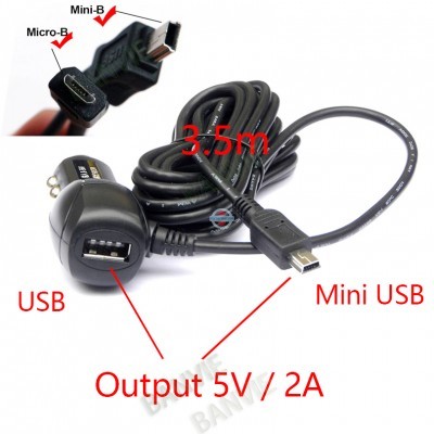 Зарядное устройство видеорегистратора и навигатора mini-USB 2А 5В 3,5м с гнездом USB